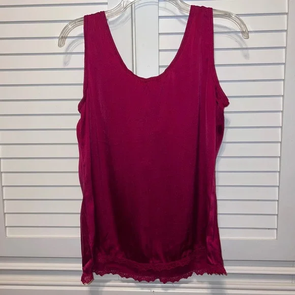 Kathleen Kirkwood Pink Silk Blend Lace Trim Seamed Camisole Tank Top Womens Med - Picture 2 of 5